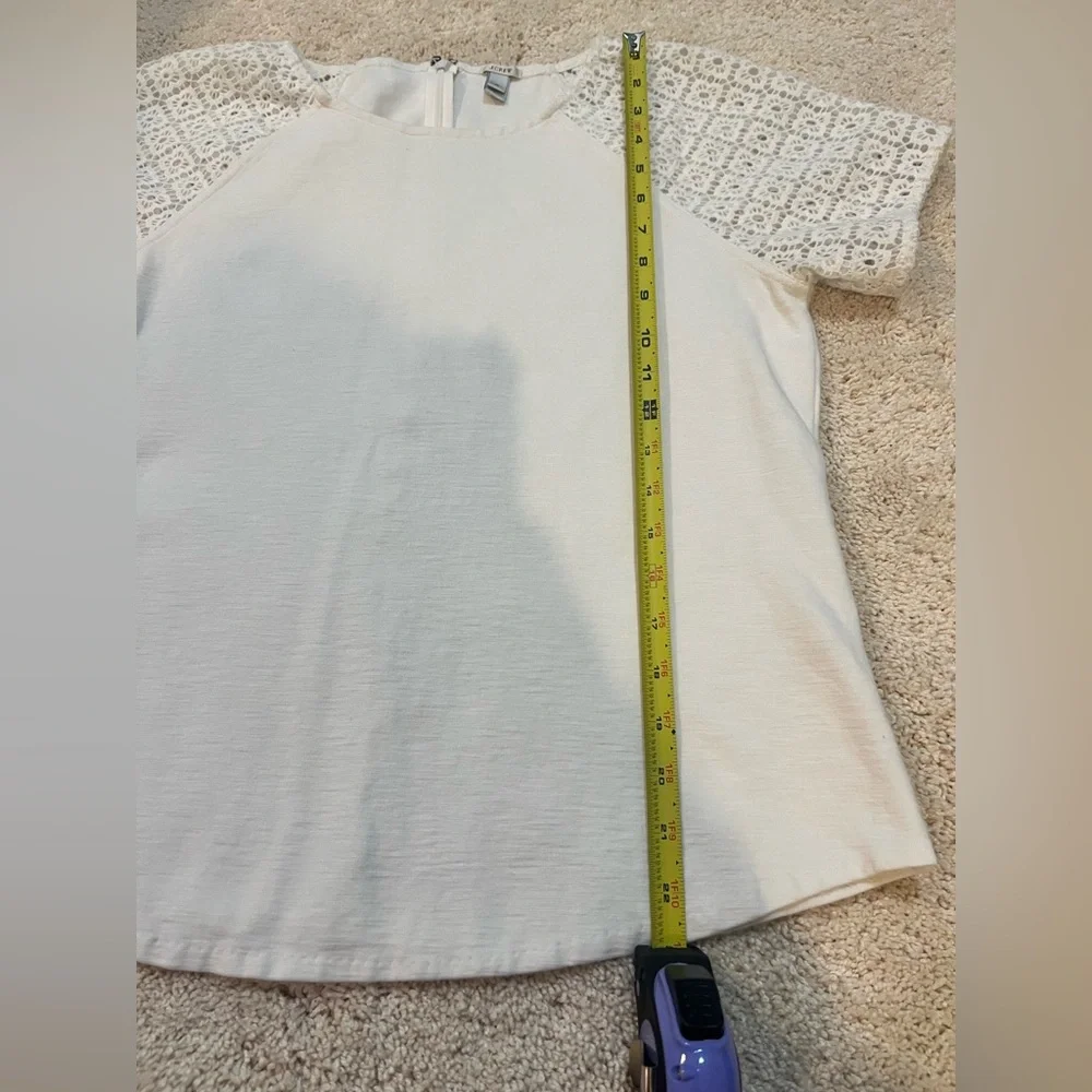 J. Crew White Lace Sleeve Tee